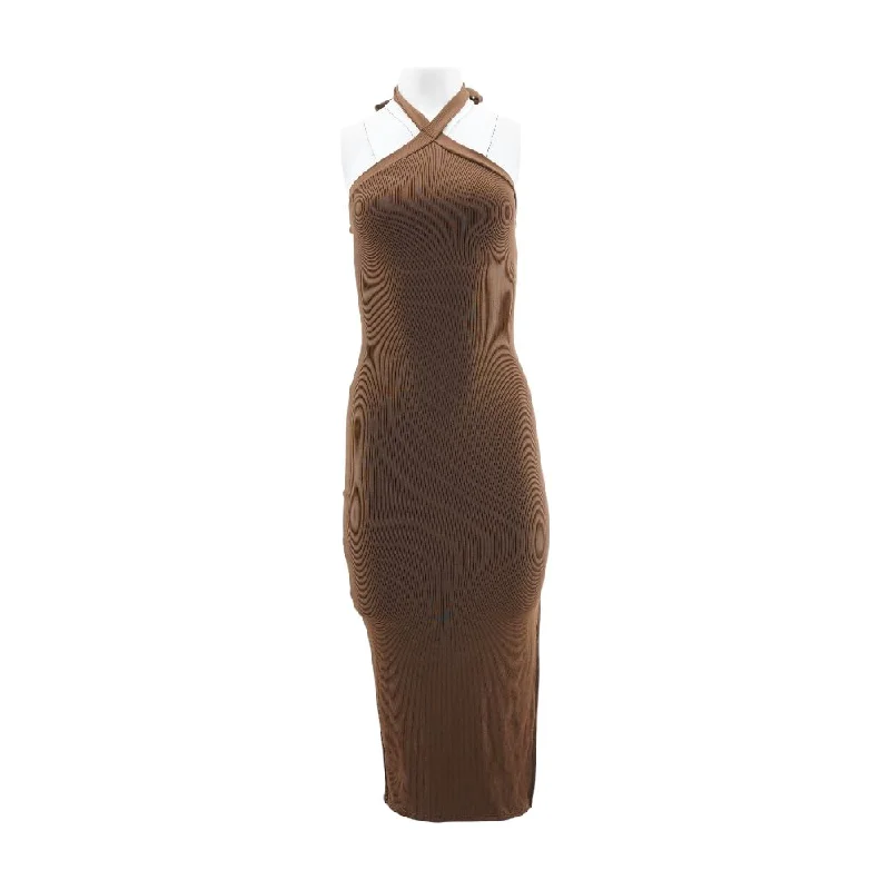 Affordable Luxury Women's Apparel Brown Solid Midi Dress