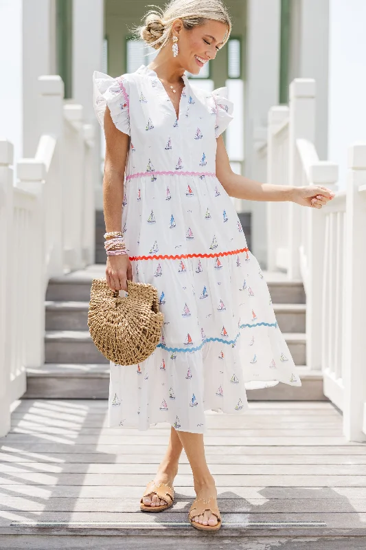 Stylish Women's Apparel Created Beauty Cream White Sailboat Midi Dress