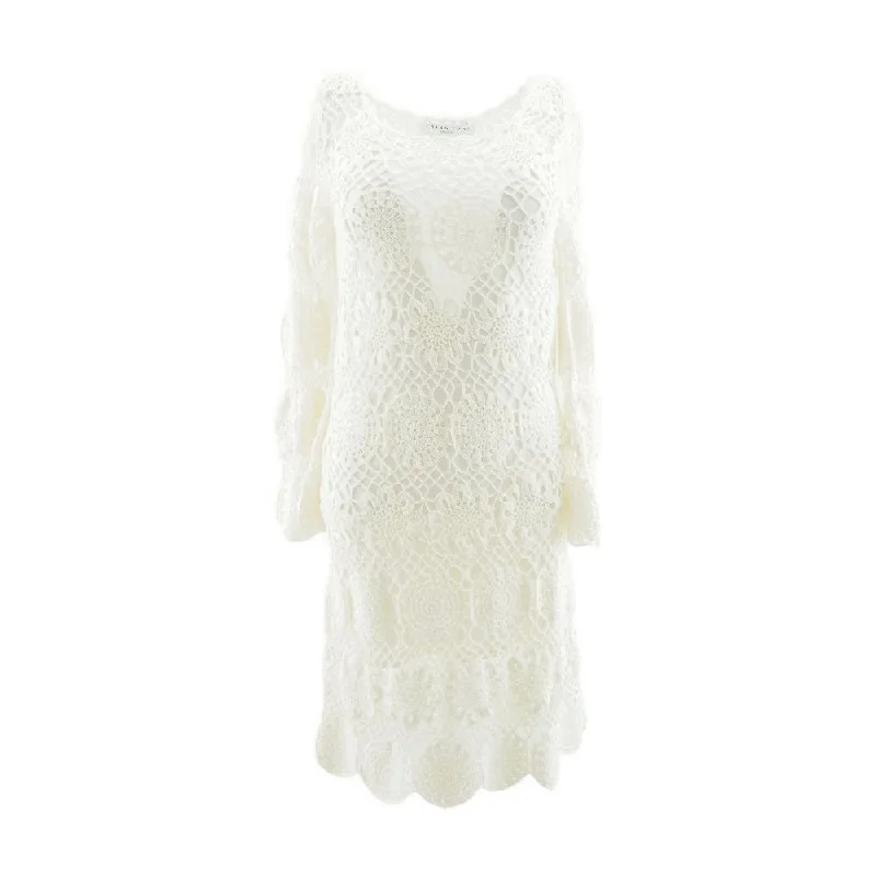 Stylish Women's Garments For Holidays Ivory Eyelet Midi Dress