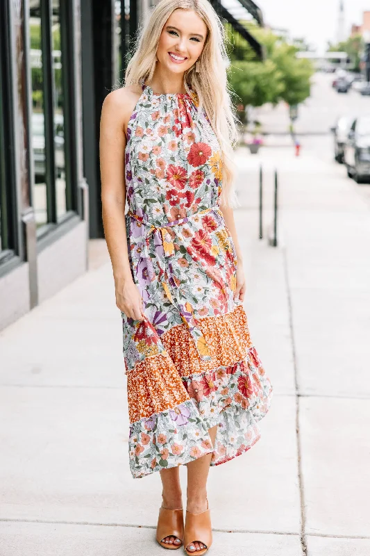 Fall Sale, Prices Drop No Doubt Clay Orange Floral Midi Dress