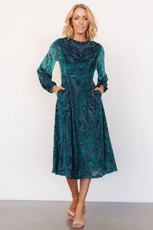 Sustainable Fashion Extravaganza Lorielle Velvet Midi Dress | Emerald Print