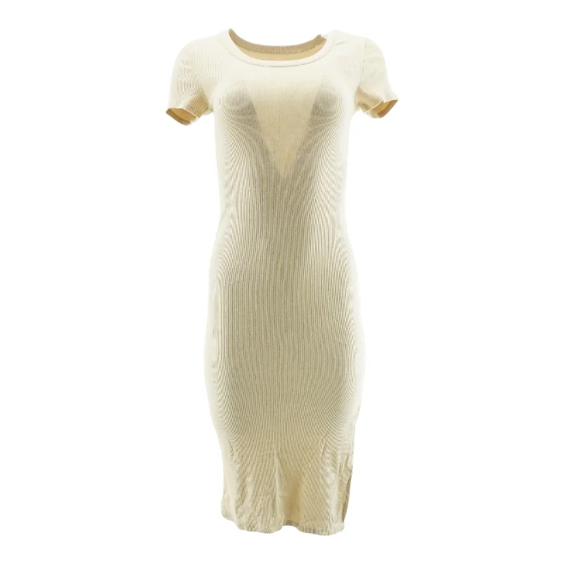 Women's Workout Garments Beige Solid Midi Dress