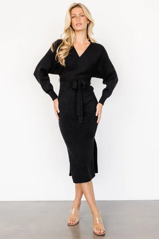 Vintage-Inspired Women's Clothes Sammi Faux Wrap Dress | Black