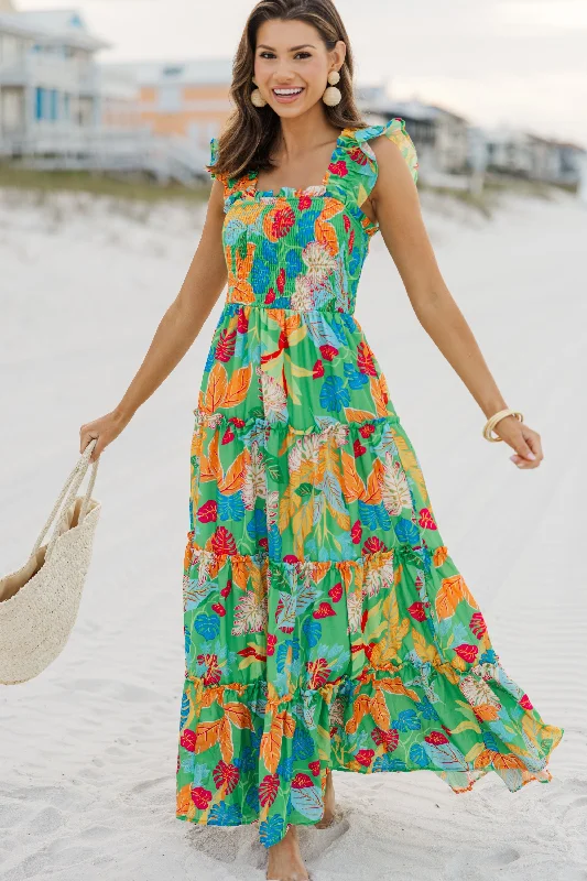 Flash Sale Starts Fearless Travels Green Tropical Maxi Dress