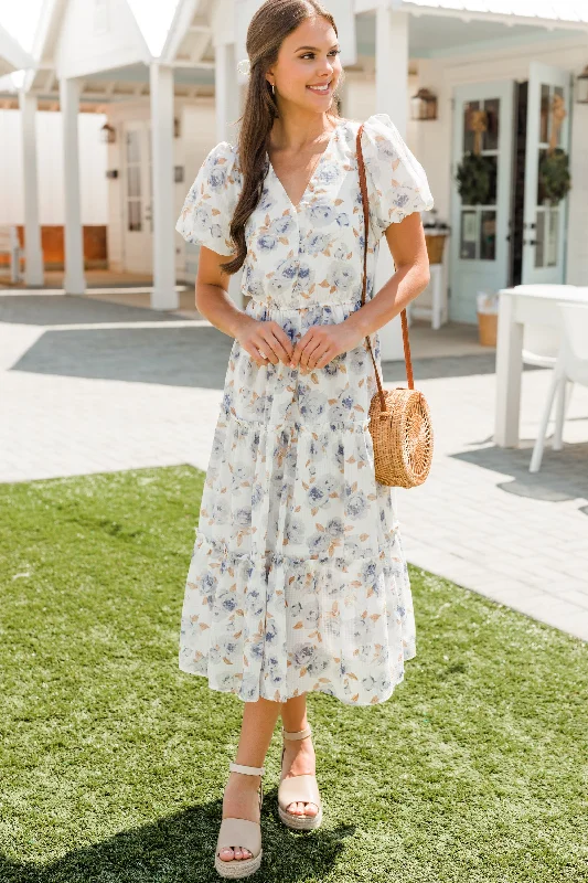 Must-Have Style Discounts Feeling Present Light Blue Floral Midi Dress