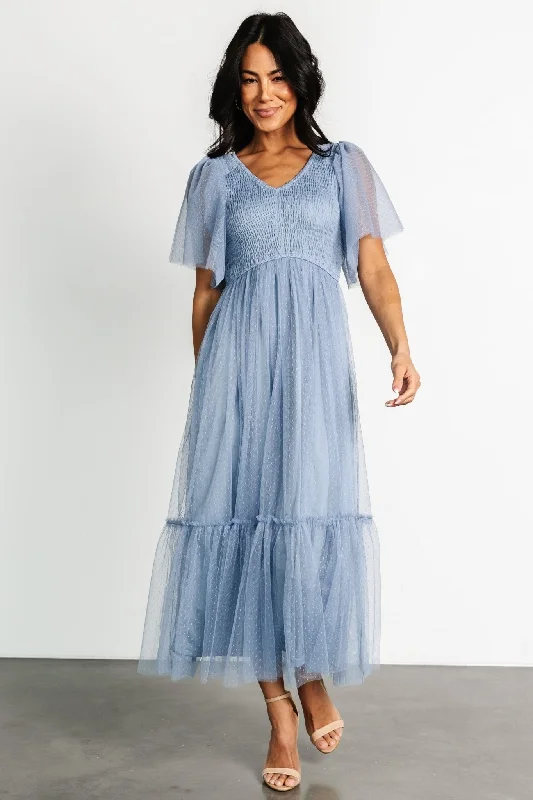 New Styles Just In Martha Smocked Tulle Dress | Dusty Blue