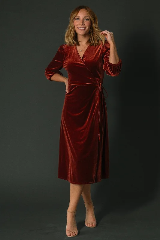 Sustainable Women's Clothing Beckinsale Velvet Wrap Dress | Cinnamon