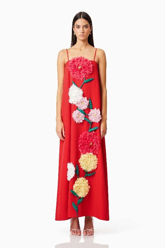 Women's Clothes For Work Buttercup Embroidered Maxi Dress In Red