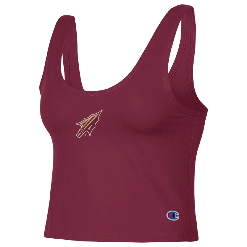 Charming Women's Outfit For Special Occasions Champion Women's Arrowhead Logo Scoop Neck Crop Tank - Garnet