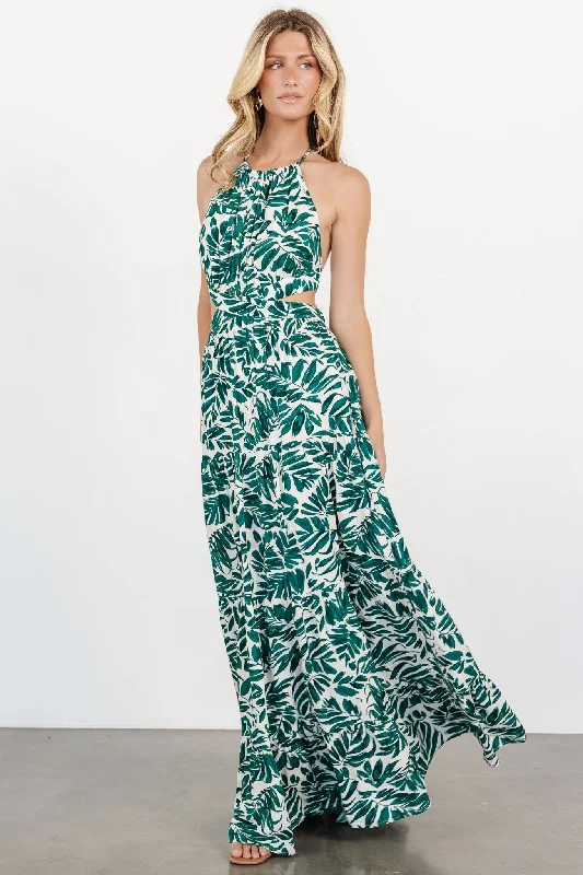 Women's Evening Clothes Brett Halter Maxi Dress | Palm Green Print