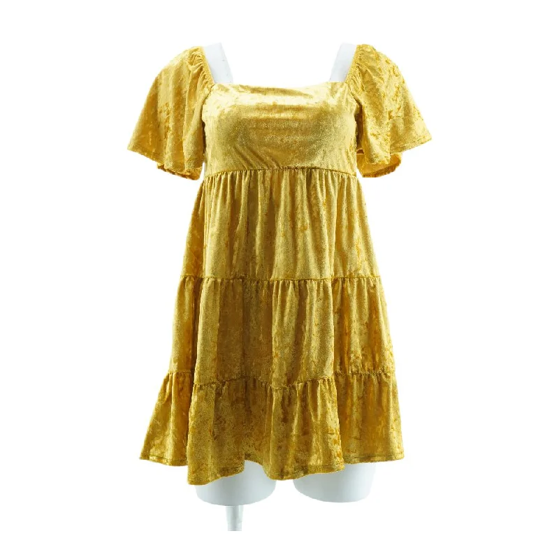 Chic Clothing For Women Gold Solid Mini Dress