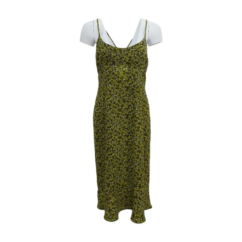 Vintage-Inspired Women's Clothes Green Floral Midi Dress