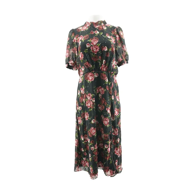 Women's Transitional Attire Black Floral Midi Dress