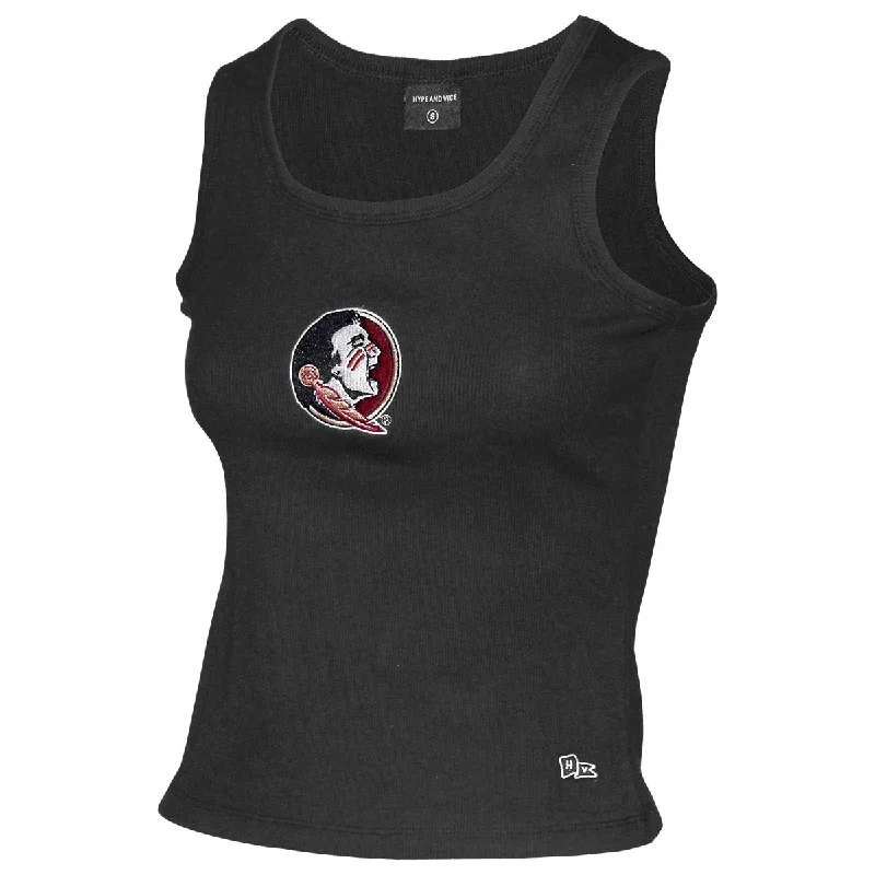 Women's Formal Event Outfit Hype & Vice Women's Seminole Logo Ribbed Tank - Black