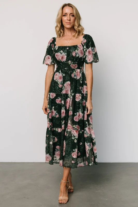 Easy Elegance Sales Annabeth Midi Dress | Dark Green + Pink