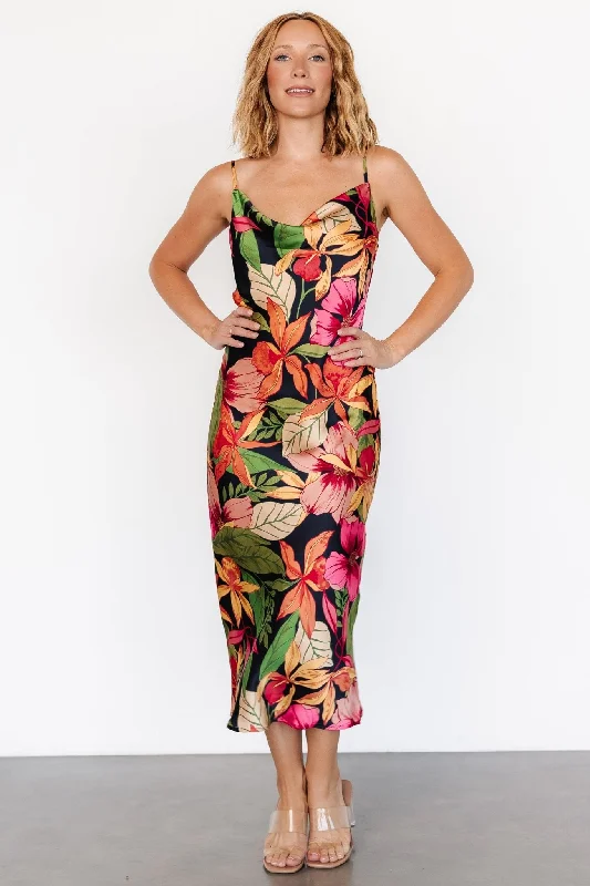 Women's Festive Attire Kala Slip Midi Dress | Black Multi Floral