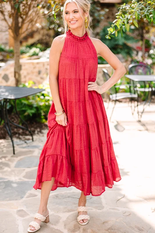 Affordable Fashion Clothing For Women Come To Me Ruby Red Tiered Midi Dress