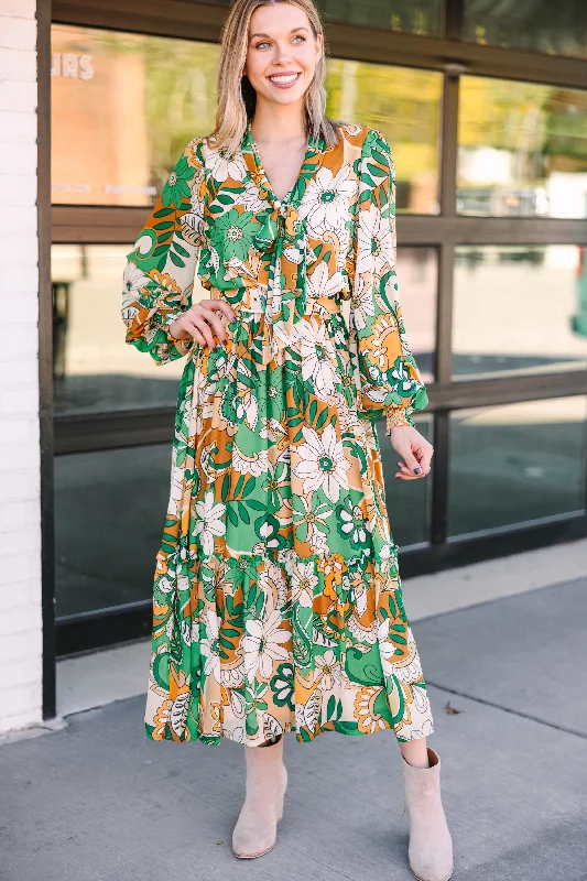 Stylish Women's Clothing All For You Green Floral Midi Dress