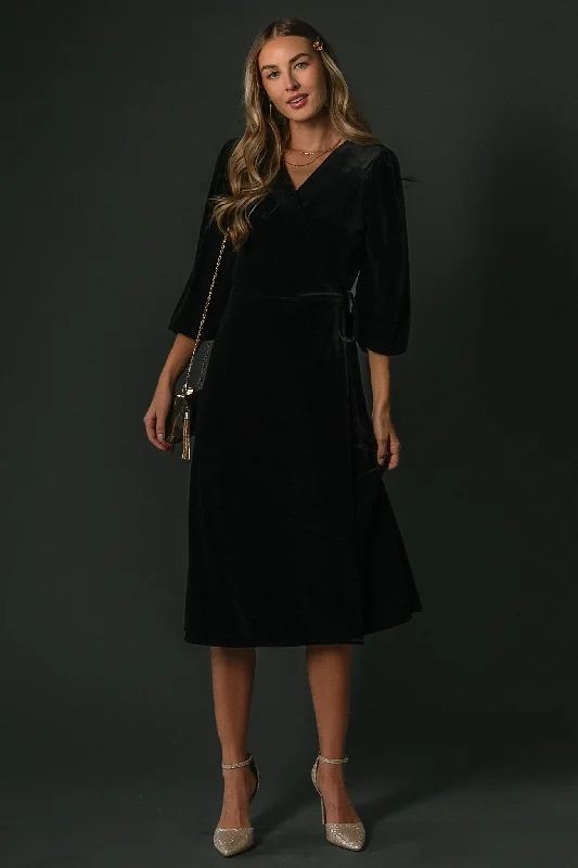 Glamorous Fashion Offers Beckinsale Velvet Wrap Dress | Black