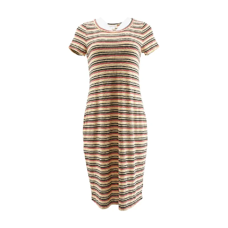 Women's High-Fashion Clothes Yellow Striped Midi Dress