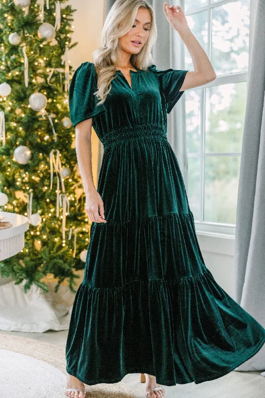 Women's Functional Apparel For Outdoor Activities Always Turn To You Emerald Green Velvet Maxi Dress