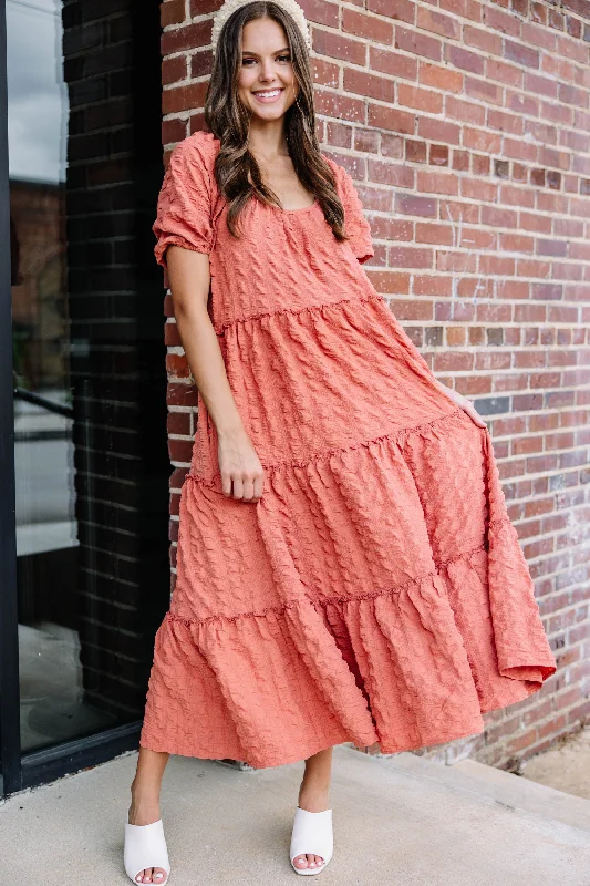 Women's Professional Apparel Listen To You Salmon Pink Tiered Midi Dress