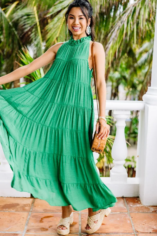 Affordable Luxury Women's Garments Come To Me Kelly Green Tiered Midi Dress