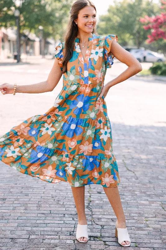 Women's Clothing With Trendy Designs Created Beauty Apricot Orange Floral Midi Dress