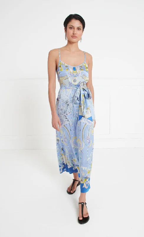 Fashionable Women's Clothes Carline Print Slip Dress - Vista Blue