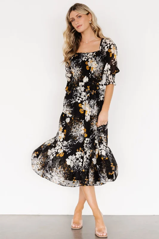 Women's Wedding Apparel Fabian Jacquard Midi Dress | Black Floral